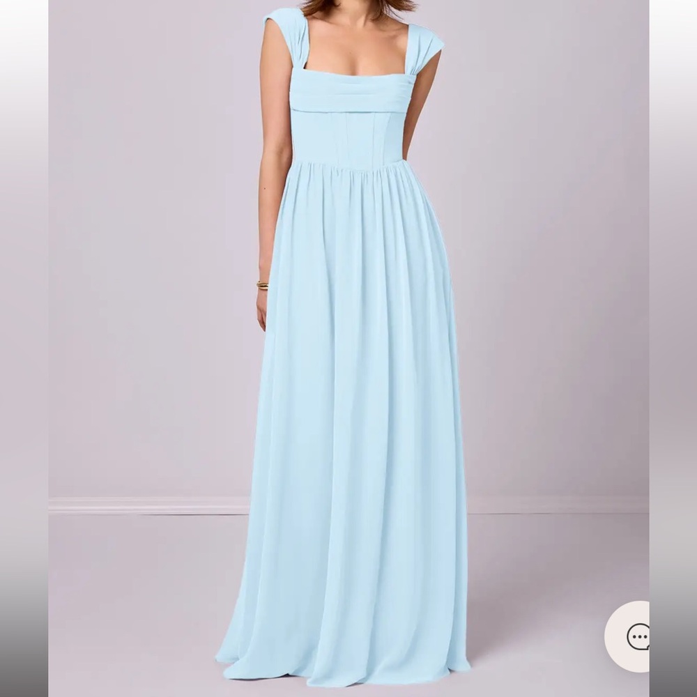 Azazie Light Blue Maxi Dress with Cap Sleeves
